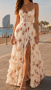 Stefanie | Elegant and luxurious maxi dress with floral print and slit