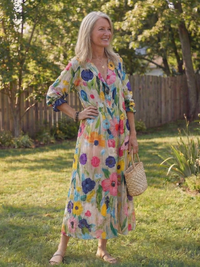 Fenne | Stylish botanical maxi dress with button closure