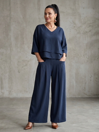 Simone | Luxury Two-Piece Set with Layered Top and Wide Legs
