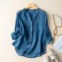 Stilvolle Damen-Baumwollbluse mit leichtem V-Ausschnitt