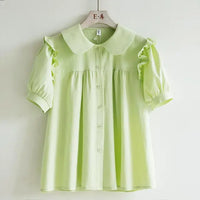 Blusa Primaverile Blu Morbida con Colletto Peter Pan