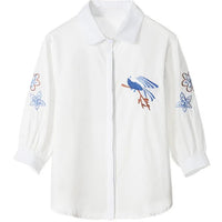 Elegante Geborduurde Blouse met Driekwart Mouwen
