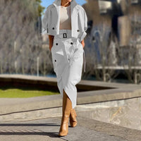Conjunto de Vestido Elegante con Cinturón de Nudos y Falda con Abertura de LuxeLade