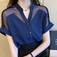 Elegant Summer Chiffon Blouse - Feminine Sheer Spliced Detail