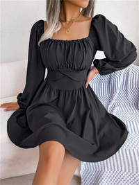 Vestido Elegante con Volantes y Escote Cuadrado para Damas