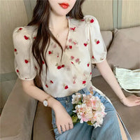 Bluse Estive con Stampa di Uccelli per Donna