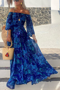 Leonie | Elegante off-shoulder bruidsgastenjurk met bloemenprint