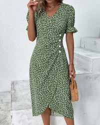 Doreen | Elegante botanische midi-wikkeljurk met V-hals