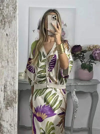 FloraModa Summer Chiffon Print Two-Piece Set