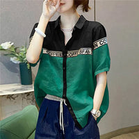 Koreanischer Stil Buchstaben Print Patchwork Bluse