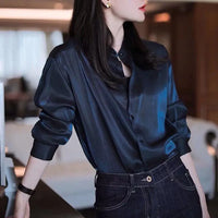 Elegantia Chic Dames Marineblauwe Werkshirt