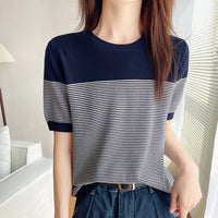 LuxyLoom Sommerlicher gestreifter Baumwollpullover