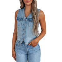 Femke | Modern denim damesgilet met stijlvolle knoopsluiting