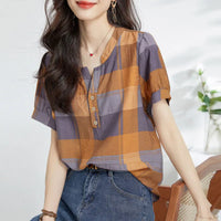 Glamour Chic Sommer Kariertes Bluse