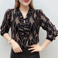 SoleilChic Wellenmuster V-Ausschnitt Bluse