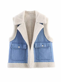 Nina | Vintage denim damesgilet met warme fleecevoering