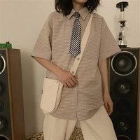 Deeptown Stijlvolle Zomerse Oversized Geruite Blouses voor Vrouwen