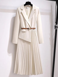 Celine | Elegante Geplooide Midi-jurk met Blazerstijl