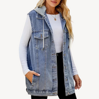 Noor | Denim Gilet met Afneembare Capuchon