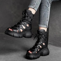 Sandalias retro de cuero PU auténtico para mujer