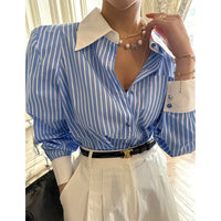 Striped Patchwork Long Sleeve Blouse for Women