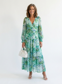 Sophie | Vestido maxi elegante de flores con escote en V y mangas largas