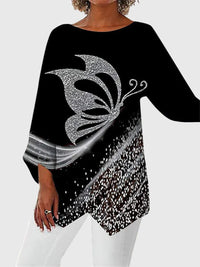 Isabella | Elegant top with butterfly print and asymmetrical hem