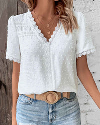 Steffi | Blusa elegante de algodón con escote en V y detalles de encaje