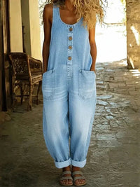 Mila | Vintage-inspirierter ärmelloser Jumpsuit mit dekorativen Knöpfen