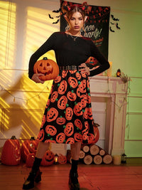 Emilia | Halloween-Midikleid mit gruseligen Kürbis-Prints