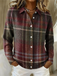 Mila | Checked Knitted Cardigan with Classic Collar