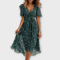 Joelle| Elegantes Blumen-Midi-Wickelkleid