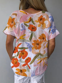 Fleurie | Luftiges Leinen-Mix-Top mit botanischem Print