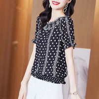 Franse Stijl Polka Dot Print Blouse
