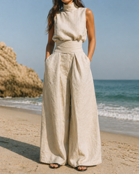 Lieke | Elegant and luxurious cotton-linen jumpsuit with wide legs