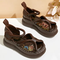 Genuine Leather Retro Sandals with Thick Soles