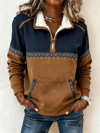 Madeline | Aztec Fleece Trui Met Kwart Rits En Western Look