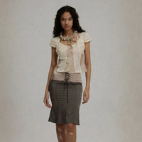 Luna Vintage Chic Mesh V-hals Shirt