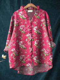 Sophie | Bloemrijke Linnen Blouse Met Ruffle Details Voor Dames