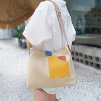 Sofie | Colorblock canvas tote bag with PU leather front pocket