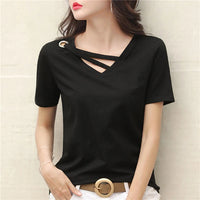 Femia Sommer V-Ausschnitt Lockeres T-Shirt