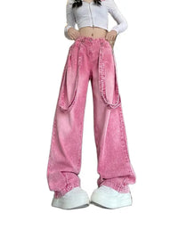 Autumn Denim Pants with Cutouts for Women