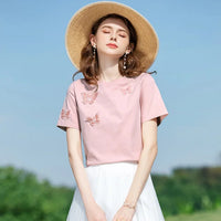 Camiseta de Verano 'Free Spirit' con Estampado de Mariposas para Mujer
