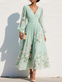 Miki | Elegante vestido midi con escote en V y flores para mujer