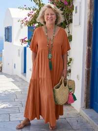 Elin | Robe maxi élégante à volants avec manches courtes