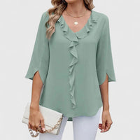 Jessica | Elegante Chiffonbluse mit V-Ausschnitt und Rüschen