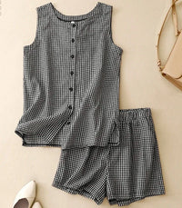 Luna Mode Zomerse Geruite Cardigan Set