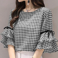 SommerLuxus Koreanischer Stil Kariertes Sommerbluse