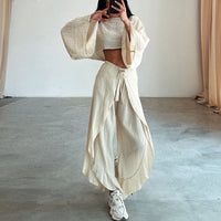 Isabella Spring Casual Crop Top & Ruffle Pants Set