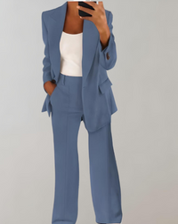 Georgina - 2-Piece Set of Single-Breasted Blazer and Wide-Leg Pants with Pockets